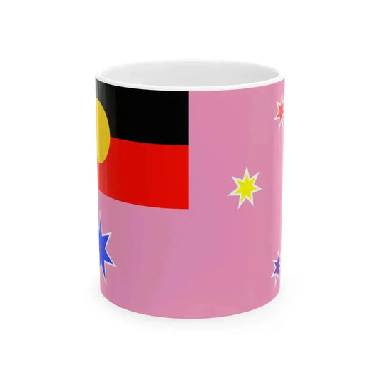 Australian Gay Pride with Aboriginal Flag Rainbow Crux (Australia) White Coffee Mug 11oz - Go Mug Yourself