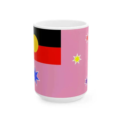 Australian Gay Pride with Aboriginal Flag Rainbow Crux (Australia) White Coffee Mug 15oz - Go Mug Yourself