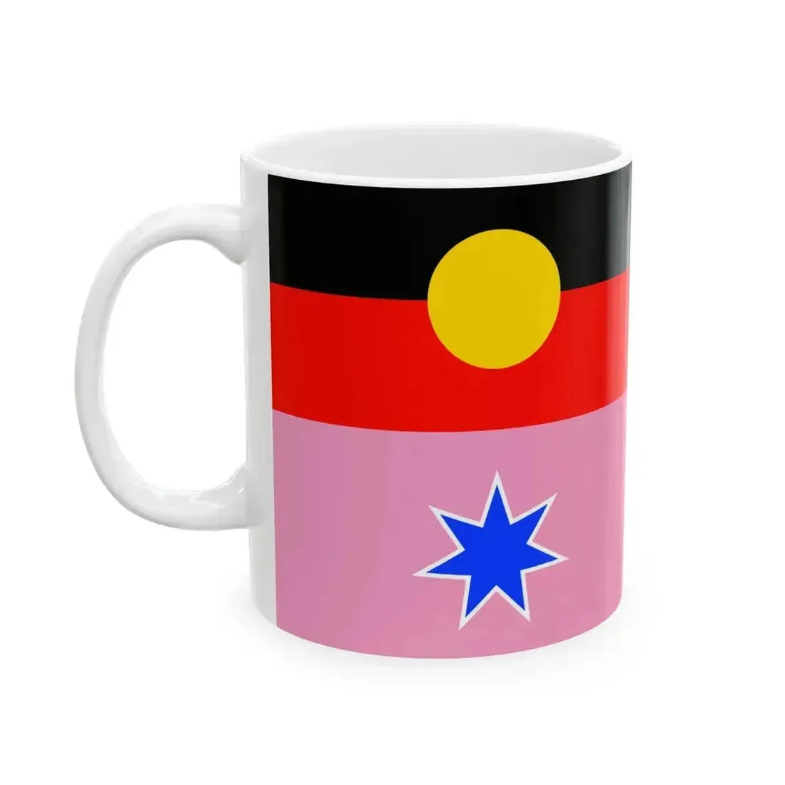 Australian Gay Pride with Aboriginal Flag Rainbow Crux (Australia) White Coffee Mug - Go Mug Yourself