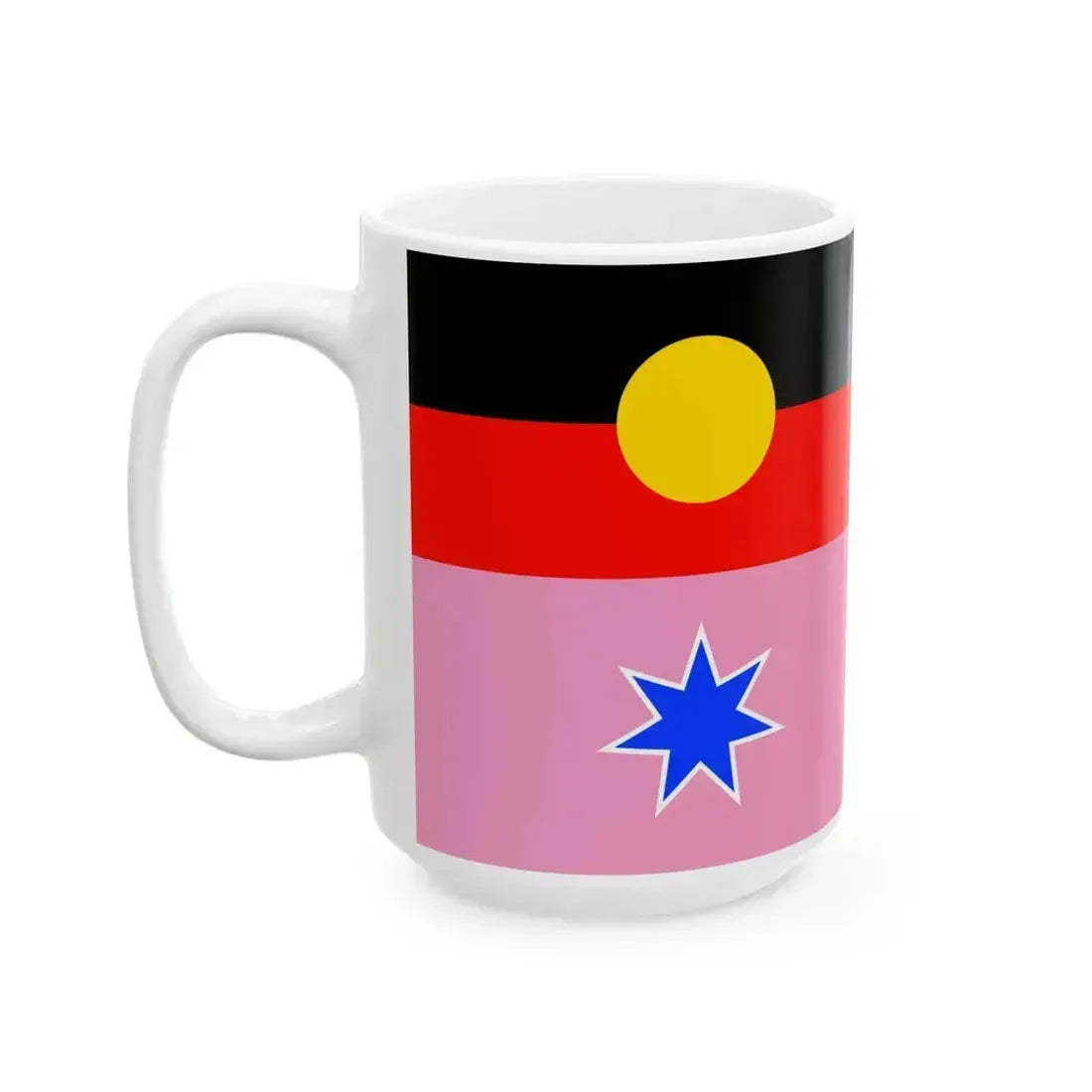 Australian Gay Pride with Aboriginal Flag Rainbow Crux (Australia) White Coffee Mug - Go Mug Yourself