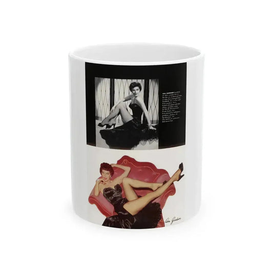 Ava Gardner #234 - 1 Full Page, 1 B&W Photo Top & Statistics & 1 Color Pin-Up below from Modern Screen Pin-Ups Magazine Issue #01 (Vintage Female Icon) White Coffee Mug 11oz - Go Mug Yourself