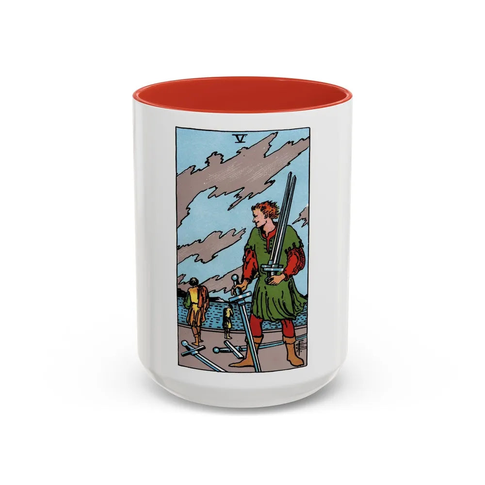 The 5 of Swords (Tarot Card) Accent Coffee Mug-15oz-Red-Go Mug Yourself