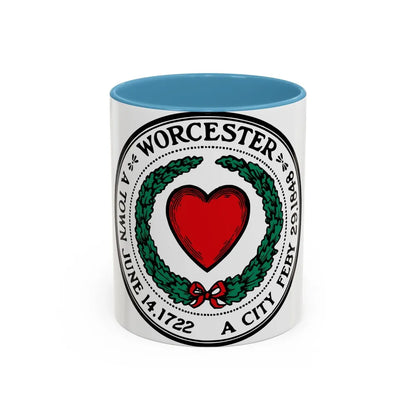 Seal of Worcester Massachusetts - Accent Coffee Mug-11oz-Light Blue-Go Mug Yourself