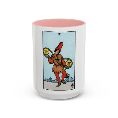 The 2 of Pentacles (Tarot Card) Accent Coffee Mug-15oz-Pink-Go Mug Yourself