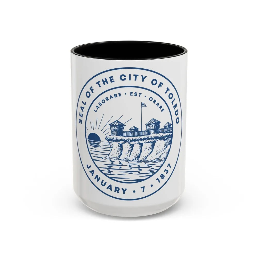 Seal of Toledo Ohio - Accent Coffee Mug-15oz-Black-Go Mug Yourself