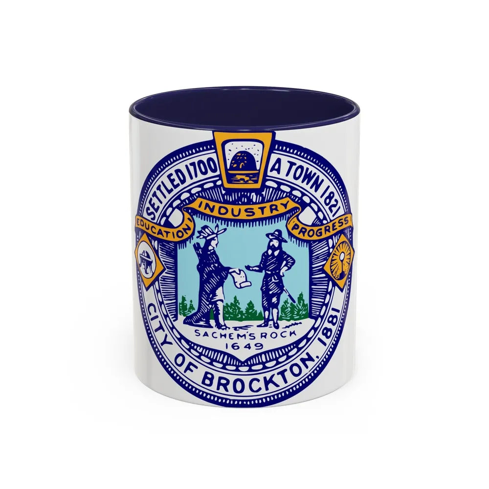 Seal of Brockton Massachusetts - Accent Coffee Mug-11oz-Navy-Go Mug Yourself