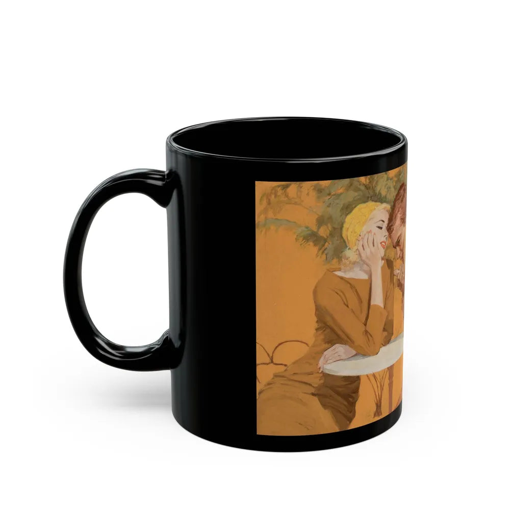 Couple at Cafe table, magazine illustration - Black Coffee Mug-Go Mug Yourself