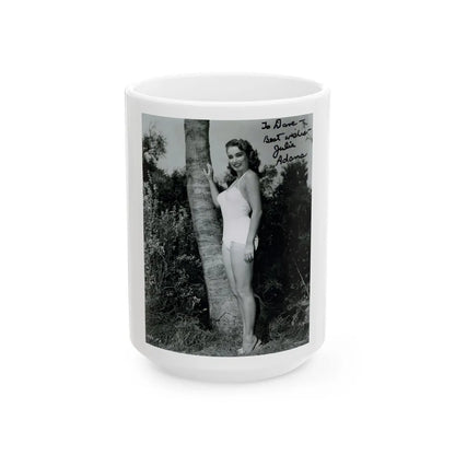 Julia Adams #97 - 8x10 B&W Full Body 1-Piece Swimsuit Promo Photo for Creature From The Black Lagoon '54 (Vintage Female Icon) White Coffee Mug-15oz-Go Mug Yourself