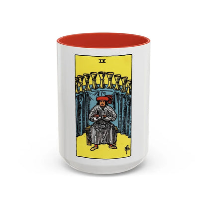 The 9 of Cups (Tarot Card) Accent Coffee Mug-15oz-Red-Go Mug Yourself