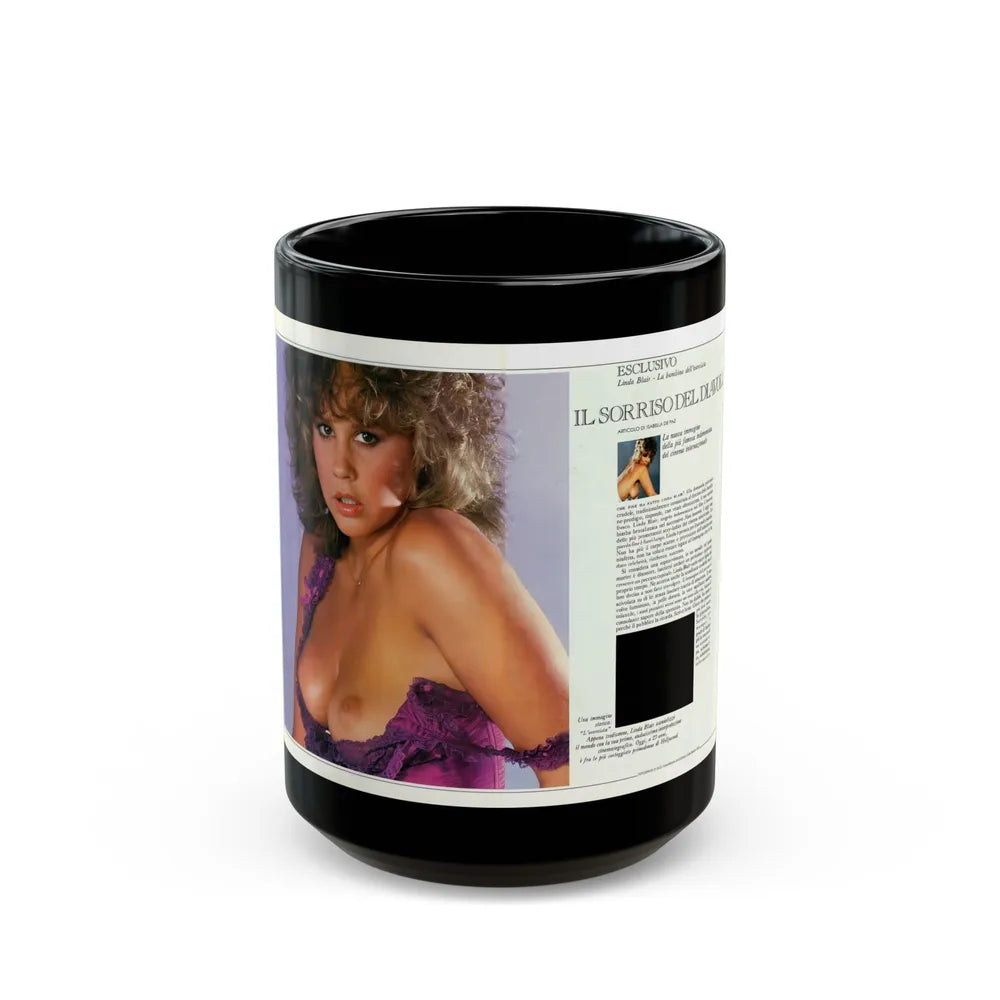 Linda Blair #227 - Partially Topless 1 (Vintage Female Icon) Black Coffee Mug-15oz-Go Mug Yourself