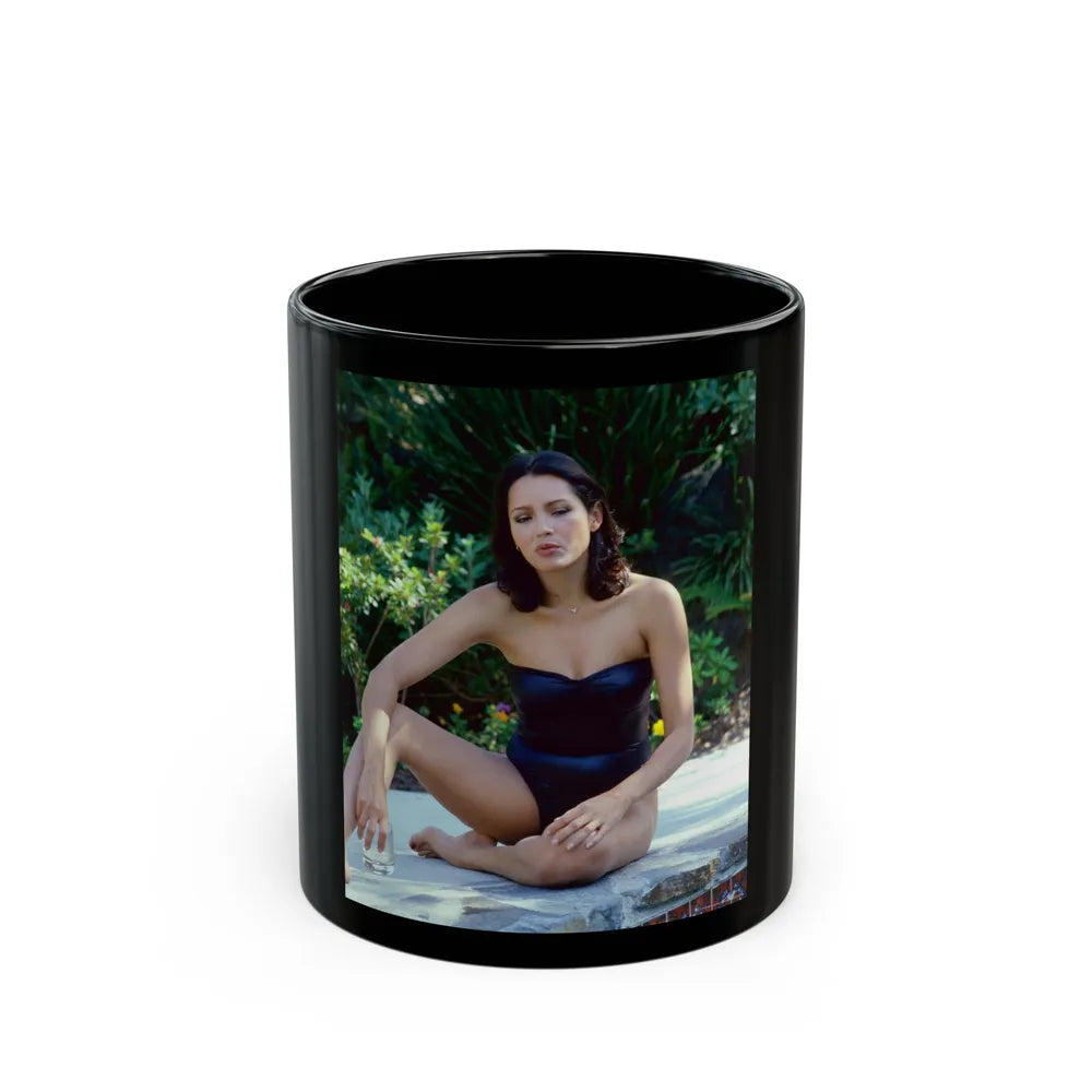 Barbara Carrera #106 (Vintage Female Icon) Black Coffee Mug-11oz-Go Mug Yourself