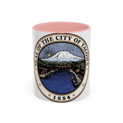 Seal of Tacoma WA - Accent Coffee Mug-11oz-Pink-Go Mug Yourself