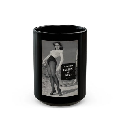 Julie Newmar #495 - Reverse side of back cover with, Intro to Julie and 1 B&W Photo & Caption from EYE Digest Mag. December '54 (Vintage Female Icon) Black Coffee Mug-15oz-Go Mug Yourself