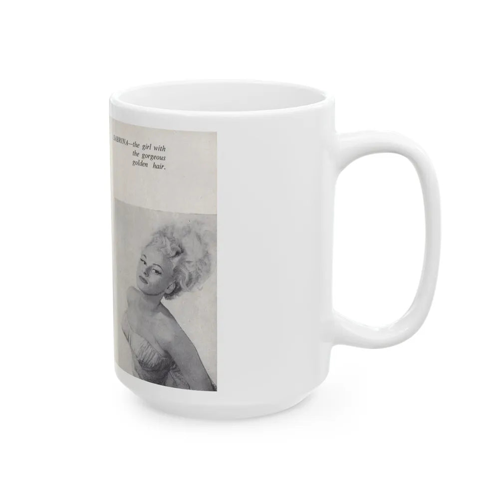 Norma Sykes #161 - 66 PHOTOGRAPHS OF Sabrina U.K. Pocket Mag. Pages 52 & 53 (Vintage Female Icon) White Coffee Mug-Go Mug Yourself