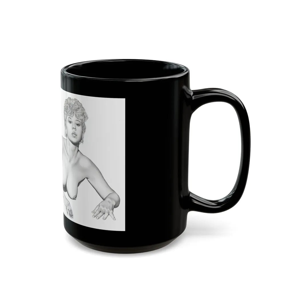 Linda Blair #172 - Nude Pencil Drawing (Vintage Female Icon) Black Coffee Mug-Go Mug Yourself