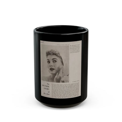 Lori Nelson #219 - Vintage B&W 8x10.5 Photo Glamour Head & Shoulder Shot putting on skin cream an add 1 (Vintage Female Icon) Black Coffee Mug-15oz-Go Mug Yourself