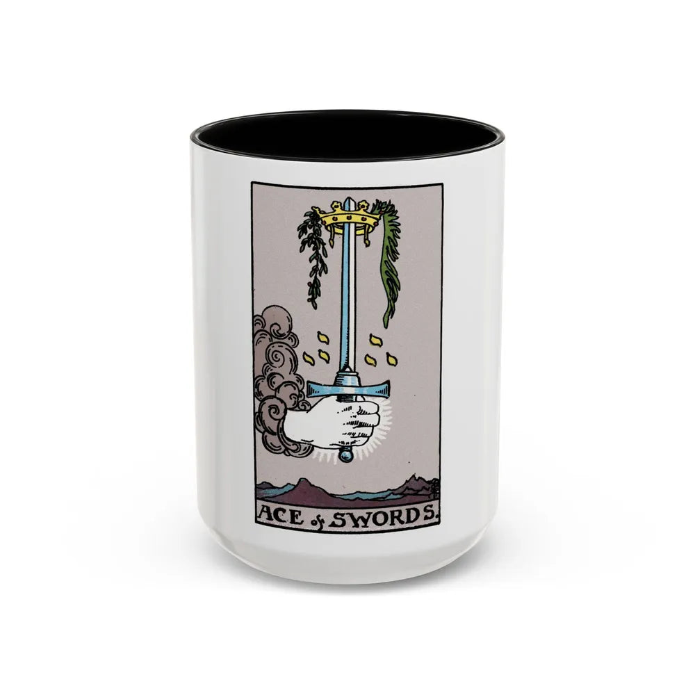 The Ace of Swords (Tarot Card) Accent Coffee Mug-15oz-Black-Go Mug Yourself