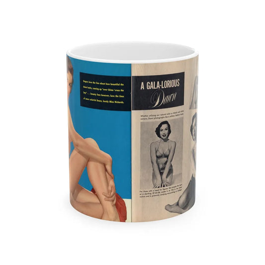 Dawn Richard #64 - [Pages 38 & 39] Pages 1 & 2 of 2 with, 1 Color Full Page+3 B&W Photos & Captions from GALA Mag. Jan. '59 (Vintage Female Icon) White Coffee Mug-11oz-Go Mug Yourself