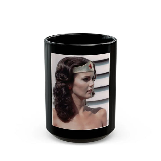 Lynda Carter #92 - Wonder Woman Photo (Vintage Female Icon) Black Coffee Mug-15oz-Go Mug Yourself