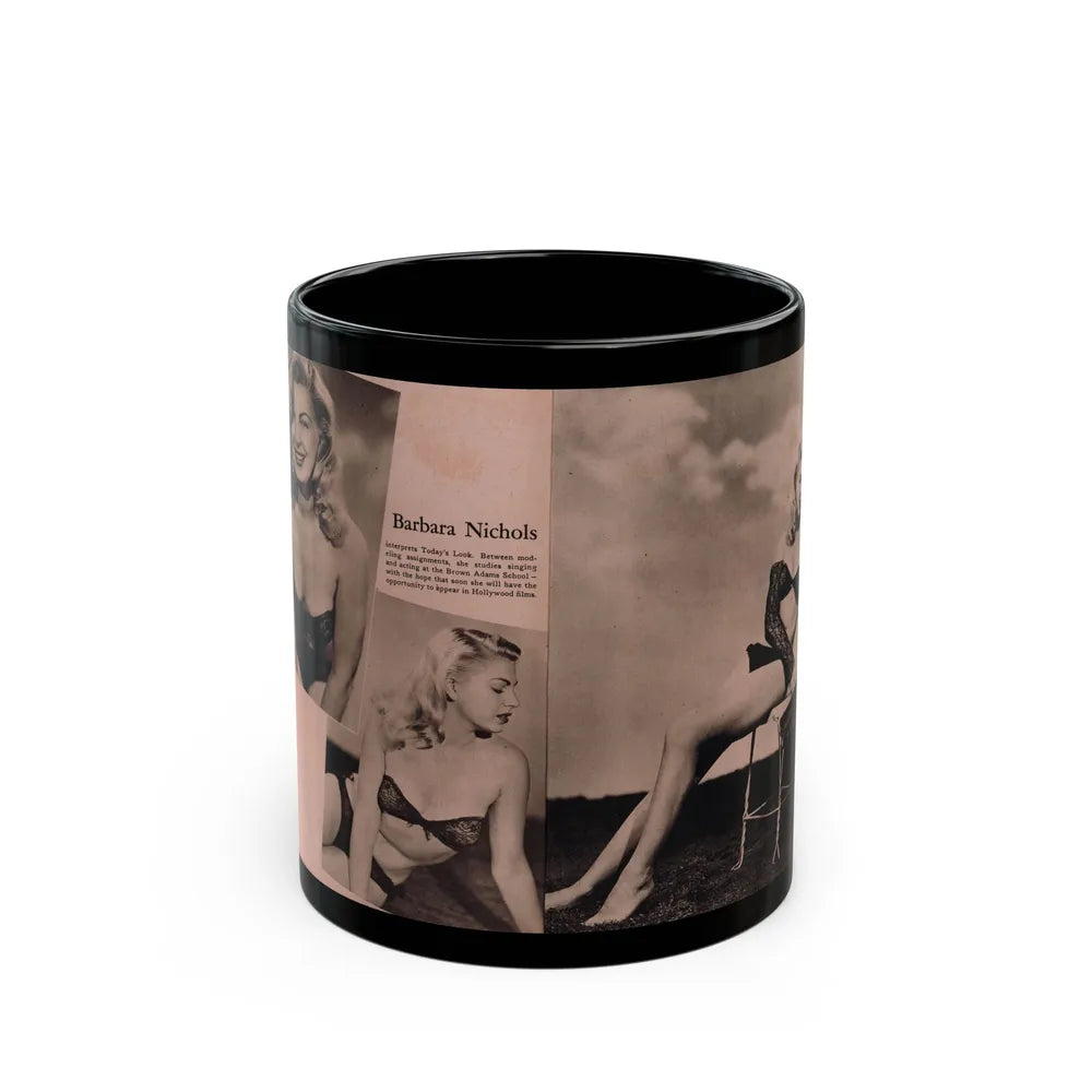 Barbara Nichols #429 - 2 Pages, 3 B&W Photos & Caption from Cover Girl Models Mag. Nov. '49 (Vintage Female Icon) Black Coffee Mug-11oz-Go Mug Yourself