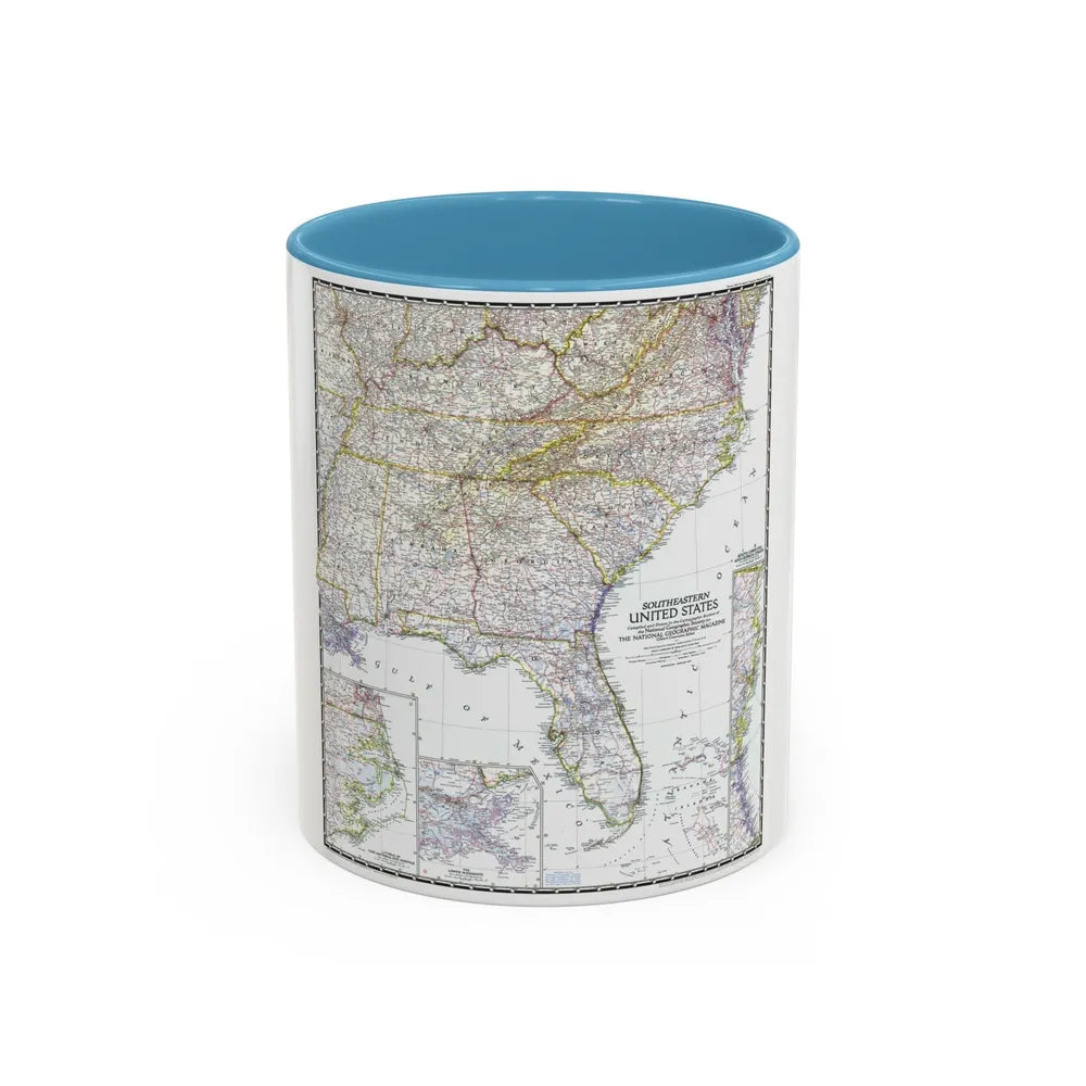 USA - Southeastern (1947) (Map) Accent Coffee Mug-11oz-Light Blue-Go Mug Yourself