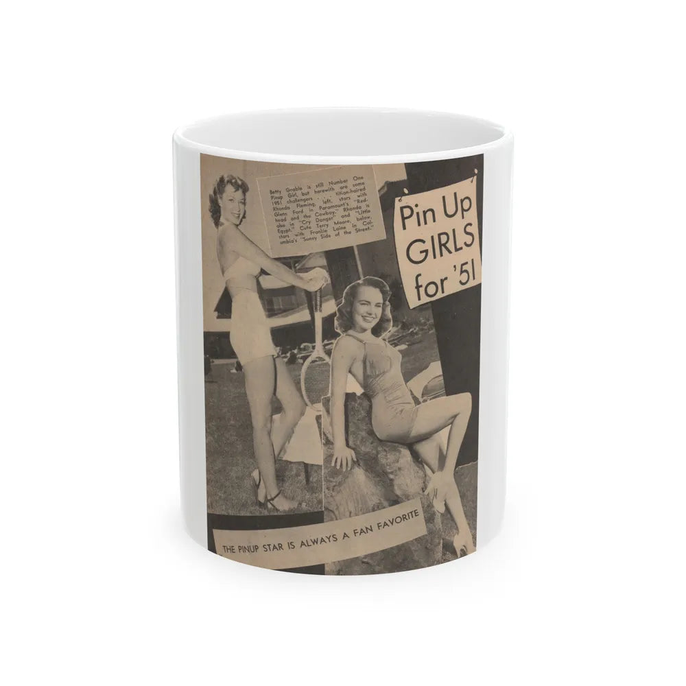 Terry Moore #648 - 8x10.5 B&W Magazine Pin-Up from 1951 with, Rhonda Fleming on the left (Vintage Female Icon) White Coffee Mug-11oz-Go Mug Yourself