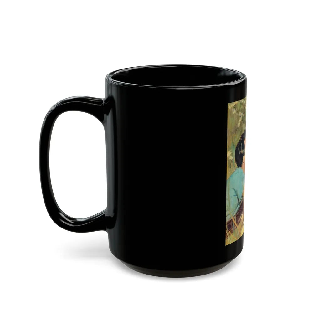 Day On The River by Harriett Pratt, Woman magazine, 1961 - Black Coffee Mug-Go Mug Yourself