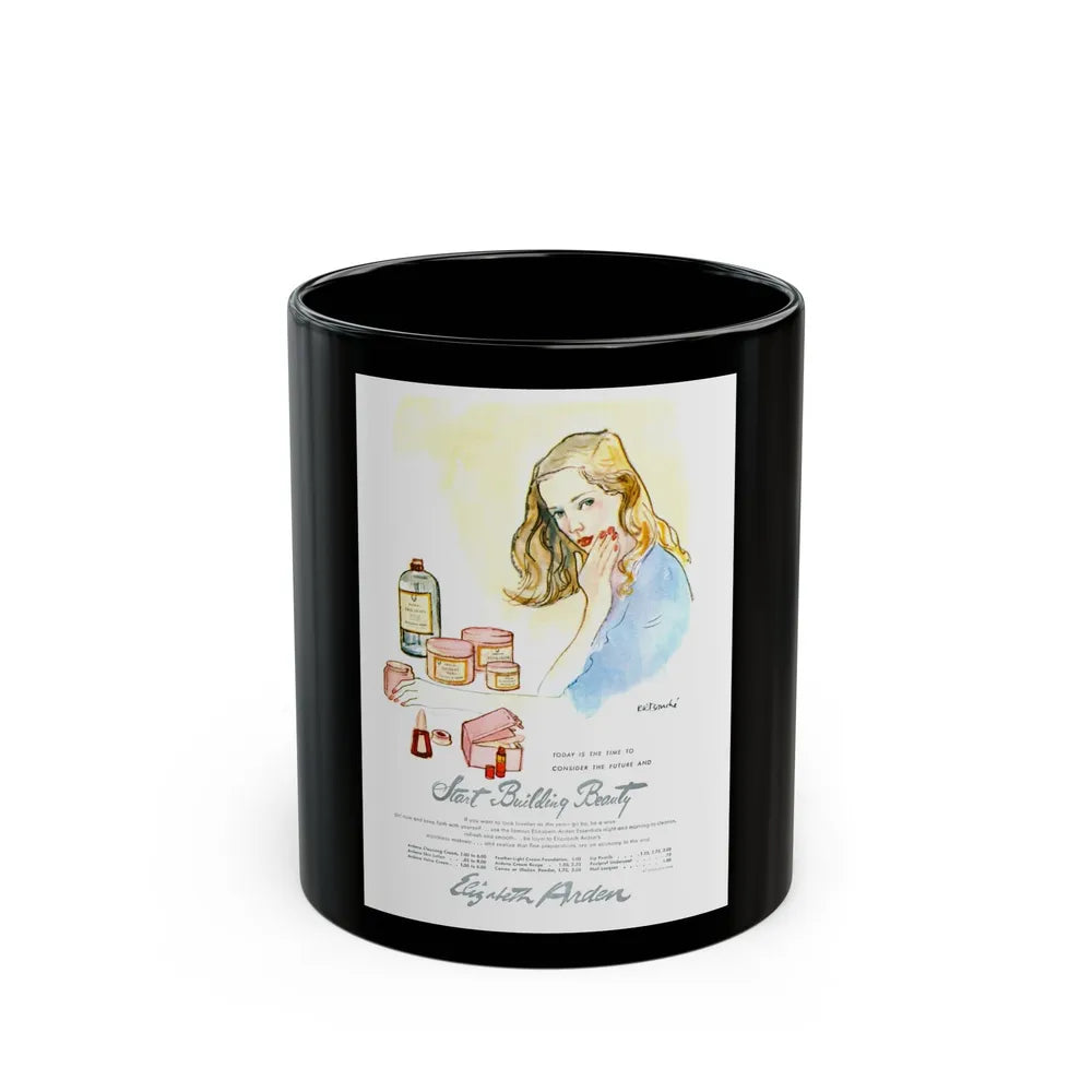 Elizabeth Arden advt, Start Building Beauty, 1948 - Black Coffee Mug-11oz-Go Mug Yourself