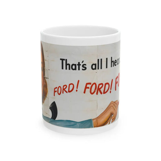 Ford Telephone Advertising Poster (Late 1940s) - White Coffee Mug-11oz-Go Mug Yourself