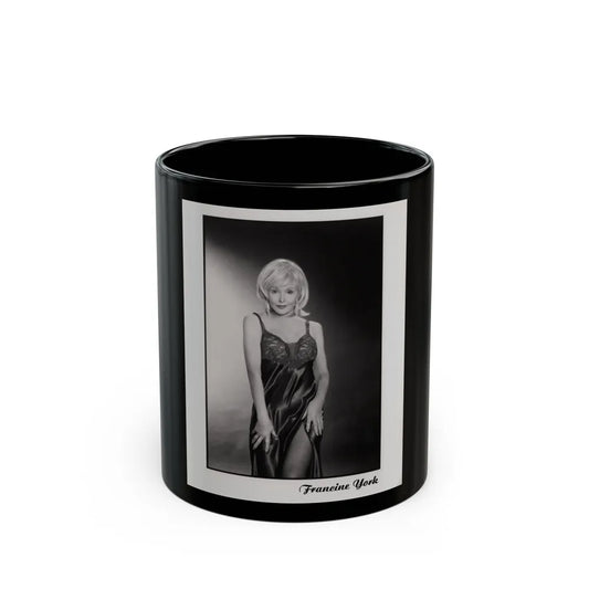 Francine York #170 - 8x10 B&W more recent most of body in night gown Glamour Photo Re-Print (Vintage Female Icon) Black Coffee Mug-11oz-Go Mug Yourself