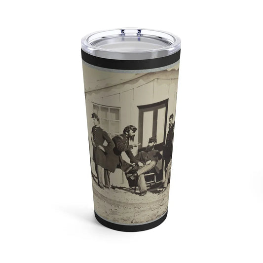 Five Civil War Soldiers Gathered On Dirt Porch Outside Home. African American Youth Seated Near Them (U.S. Civil War) Tumbler 20oz-20oz-Go Mug Yourself