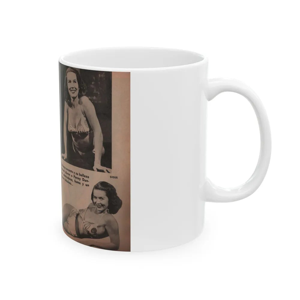 Penny Duncan #17 - [Pages 92 & 93] Pages 3 & 4 of 9 with, Penny+3 B&W Photos & 2 Captions from Fotos Digest Mag. '56 (Vintage Female Icon) White Coffee Mug-Go Mug Yourself