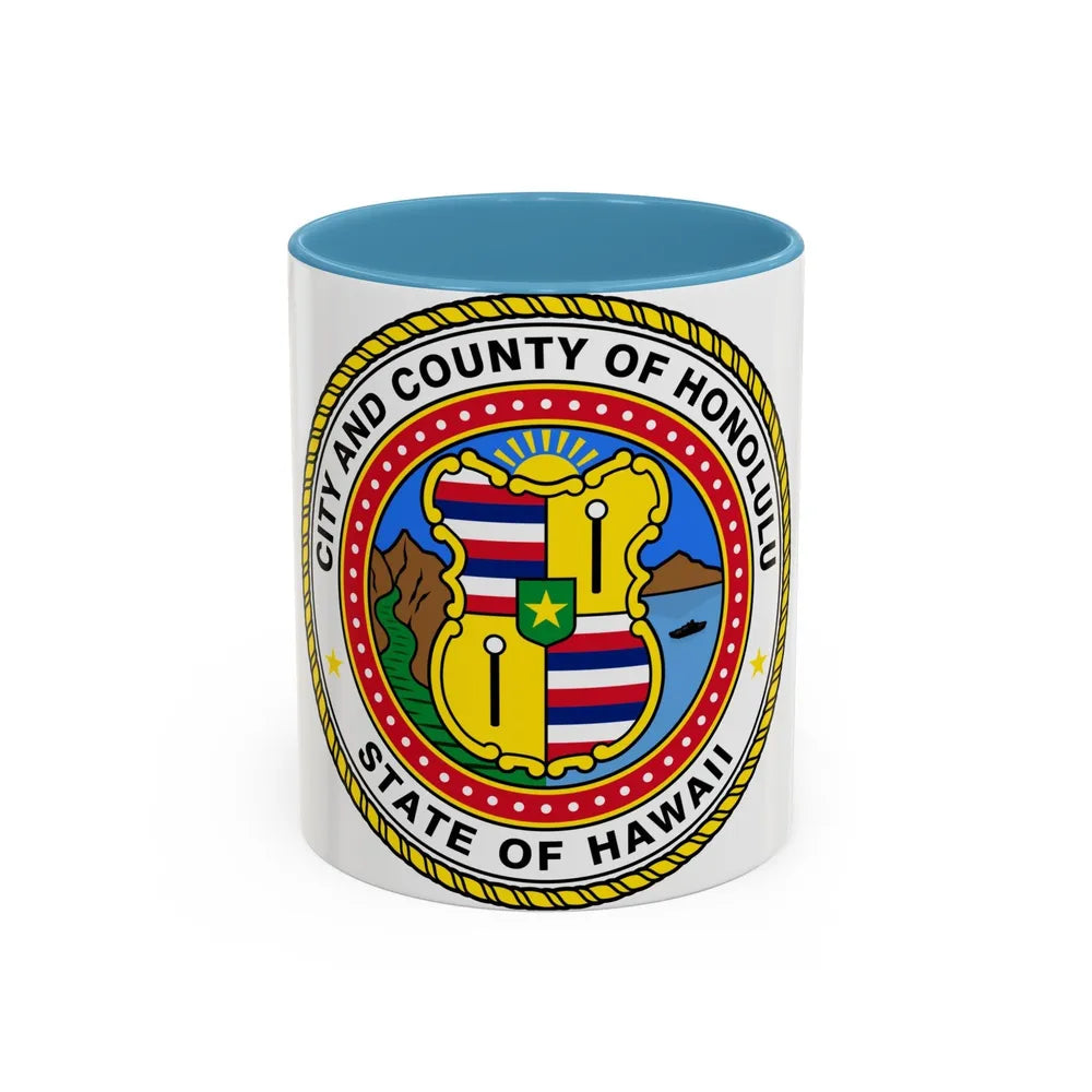 Seal of Honolulu Hawaii - Accent Coffee Mug-11oz-Light Blue-Go Mug Yourself