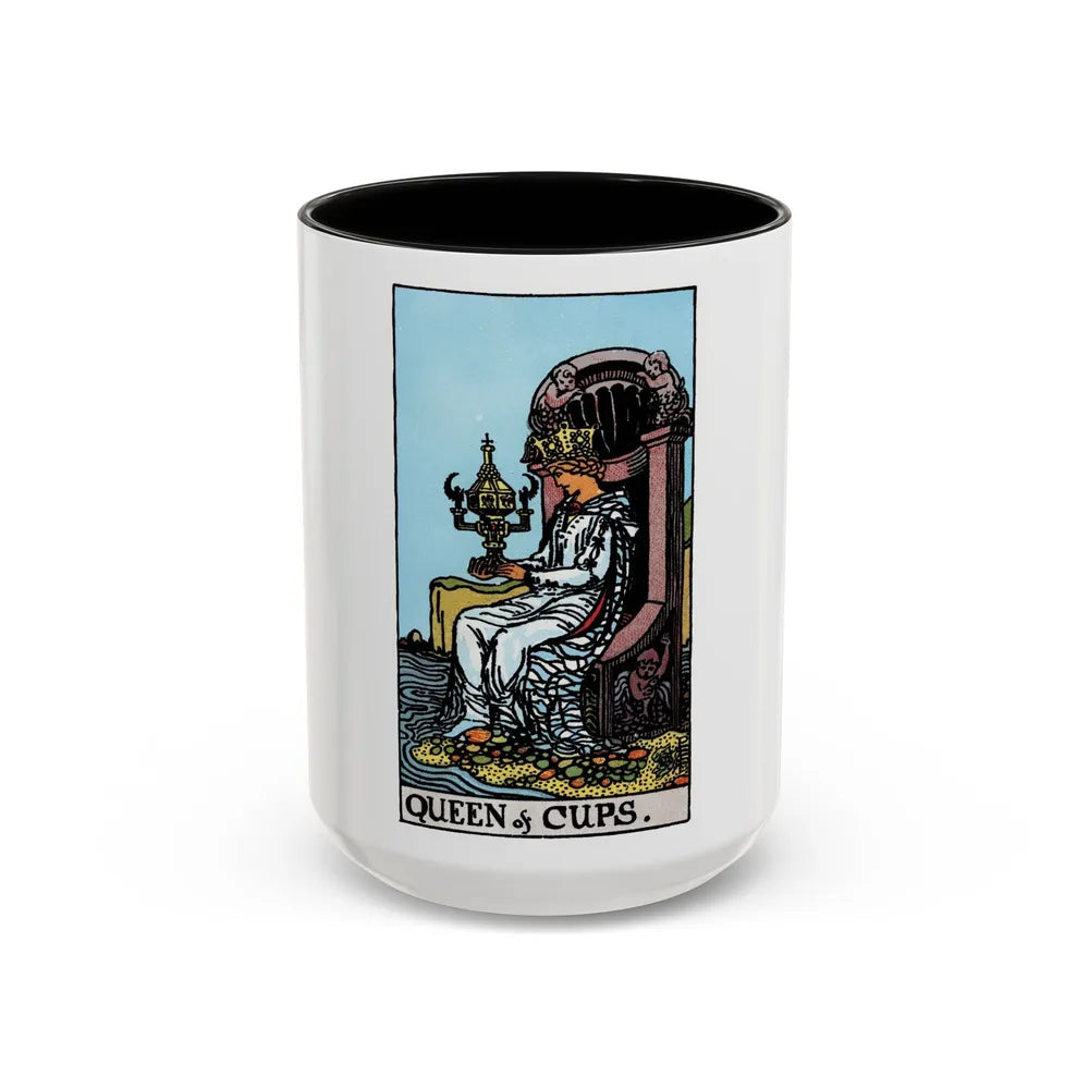 The Queen of Cups (Tarot Card) Accent Coffee Mug-15oz-Black-Go Mug Yourself