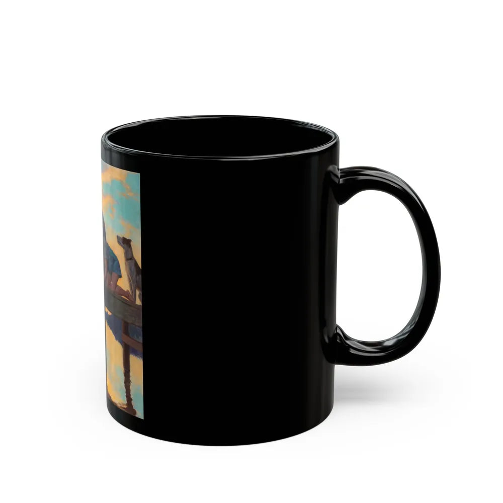 Fishing Time, calendar illustration - Black Coffee Mug-Go Mug Yourself