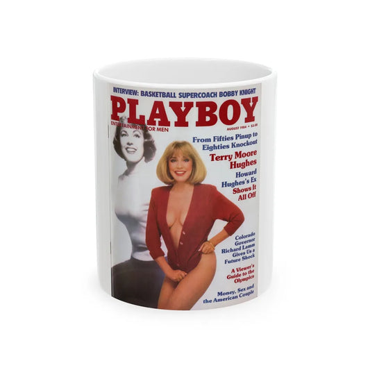 Terry Moore #240 - 1 Color Photo on Playboy Mag. Front Cover fron Aug. '84 featuring, Terry spread (Vintage Female Icon) White Coffee Mug-11oz-Go Mug Yourself