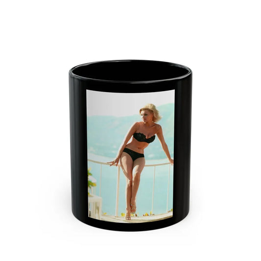 Nancy Kovack #100 - x Full Body Color Re-Print Photo in 2-Piece Black Bikini Cheesecake Pin-Up as a Blonde (Vintage Female Icon) Black Coffee Mug-11oz-Go Mug Yourself