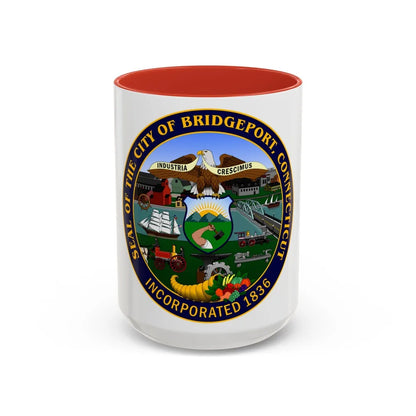 Seal of Bridgeport Connecticut - Accent Coffee Mug-15oz-Red-Go Mug Yourself