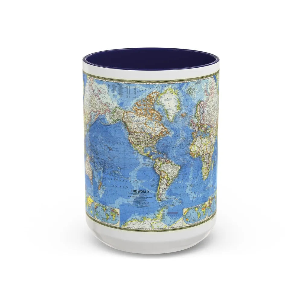 World Map (1970) (Map) Accent Coffee Mug-15oz-Navy-Go Mug Yourself