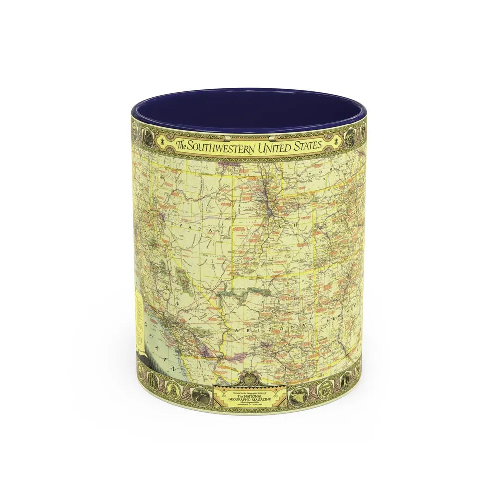 USA - Southwestern (1940) (Map) Accent Coffee Mug-11oz-Navy-Go Mug Yourself