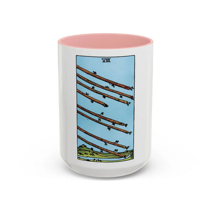 The 8 of Wands (Tarot Card) Accent Coffee Mug-15oz-Pink-Go Mug Yourself