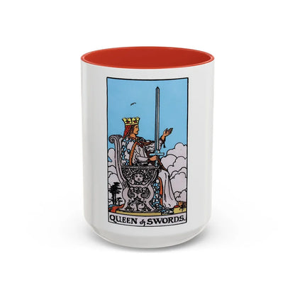 The Queen of Swords (Tarot Card) Accent Coffee Mug-15oz-Red-Go Mug Yourself