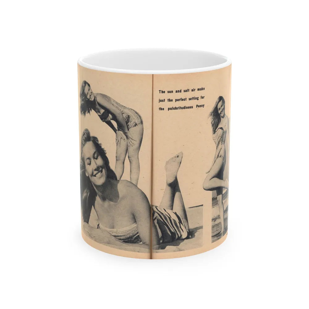 Penny Duncan #65 - [Pages 76 & 77] Pages 3 & 4 of 7 Featuring, Penny+3 B&W Photos & Caption on from BRIEF Digest Mag. Jan. '55 (Vintage Female Icon) White Coffee Mug-11oz-Go Mug Yourself