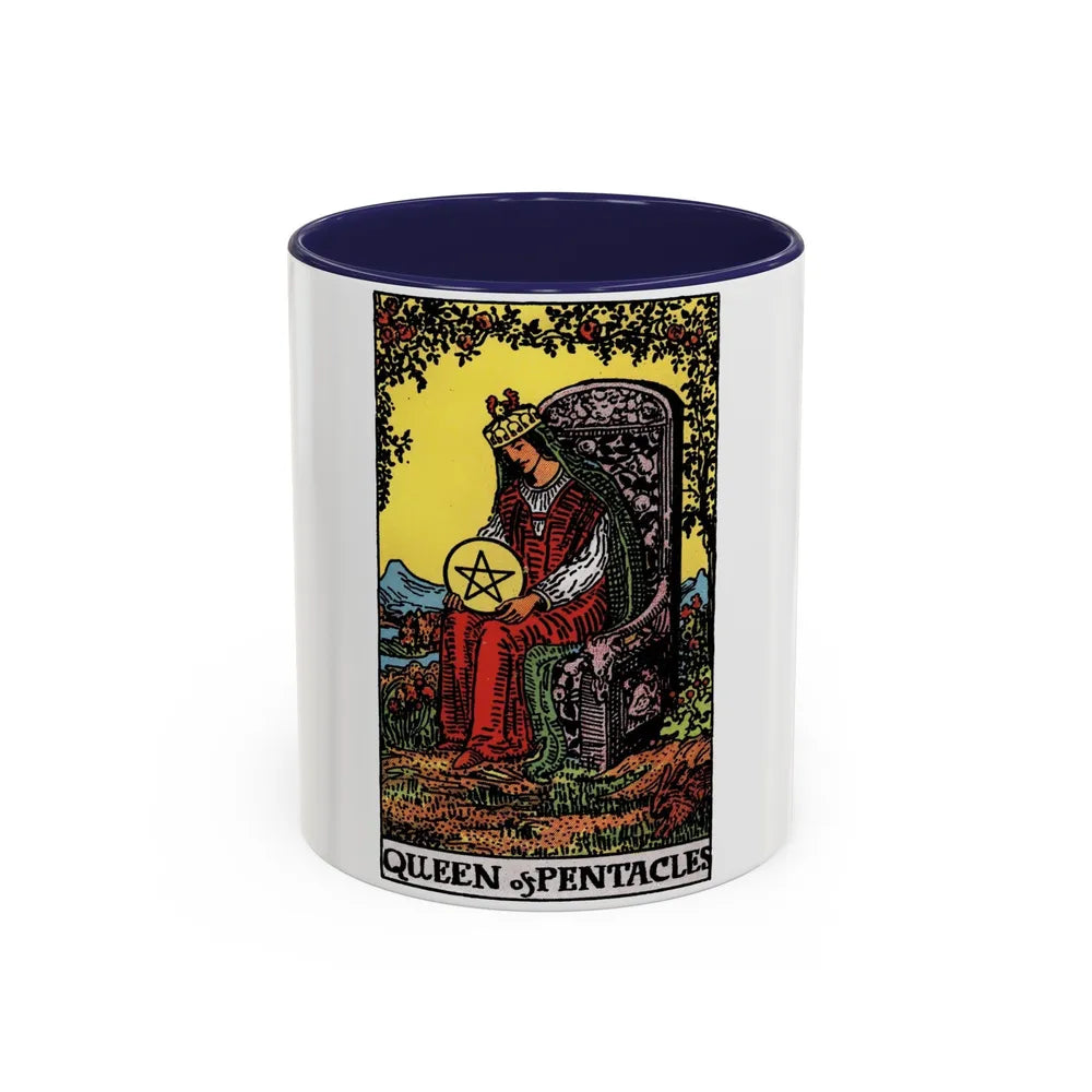 The Queen of Pentacles (Tarot Card) Accent Coffee Mug-11oz-Navy-Go Mug Yourself