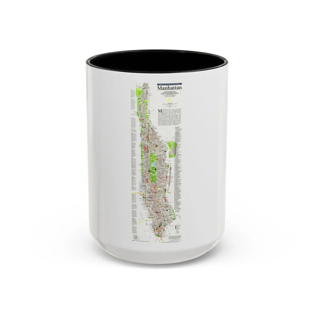 USA - Manhattan (1990) (Map) Accent Coffee Mug-15oz-Black-Go Mug Yourself