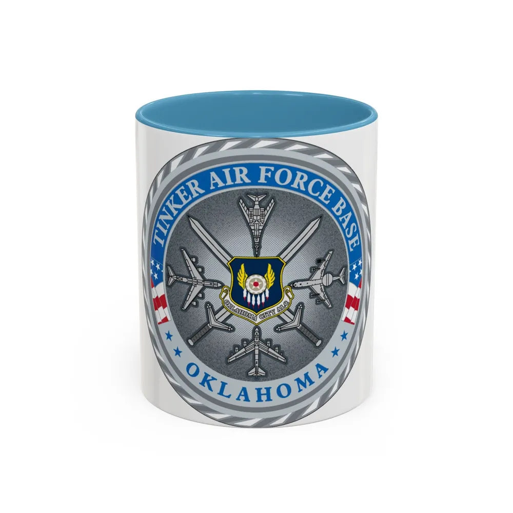 Tinker AF Base (U.S. Air Force) Accent Coffee Mug-11oz-Light Blue-Go Mug Yourself