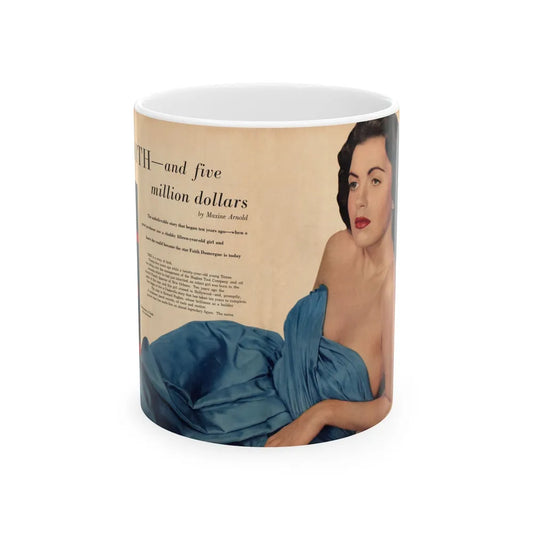 Faith Domergue #225 - 2-Page Color Magazine Centerfold on Pages 60 & 61 featuring, Faith from Photoplay Mag. March 1951 (Vintage Female Icon) White Coffee Mug-11oz-Go Mug Yourself