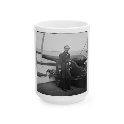 Charleston Harbor, S.C. Rear Admiral John A. Dahlgren Standing By A Dahlgren Gun On Deck Of U.S.S. Pawnee (U.S. Civil War) White Coffee Mug-15oz-Go Mug Yourself