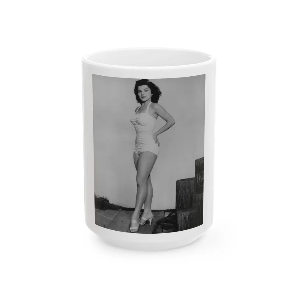 Debra Paget #264 - 8x10 Full Body 1-Piece White Swimsuit Cheesecake Photo Re-Strike from Mid 50's 1 (Vintage Female Icon) White Coffee Mug-15oz-Go Mug Yourself