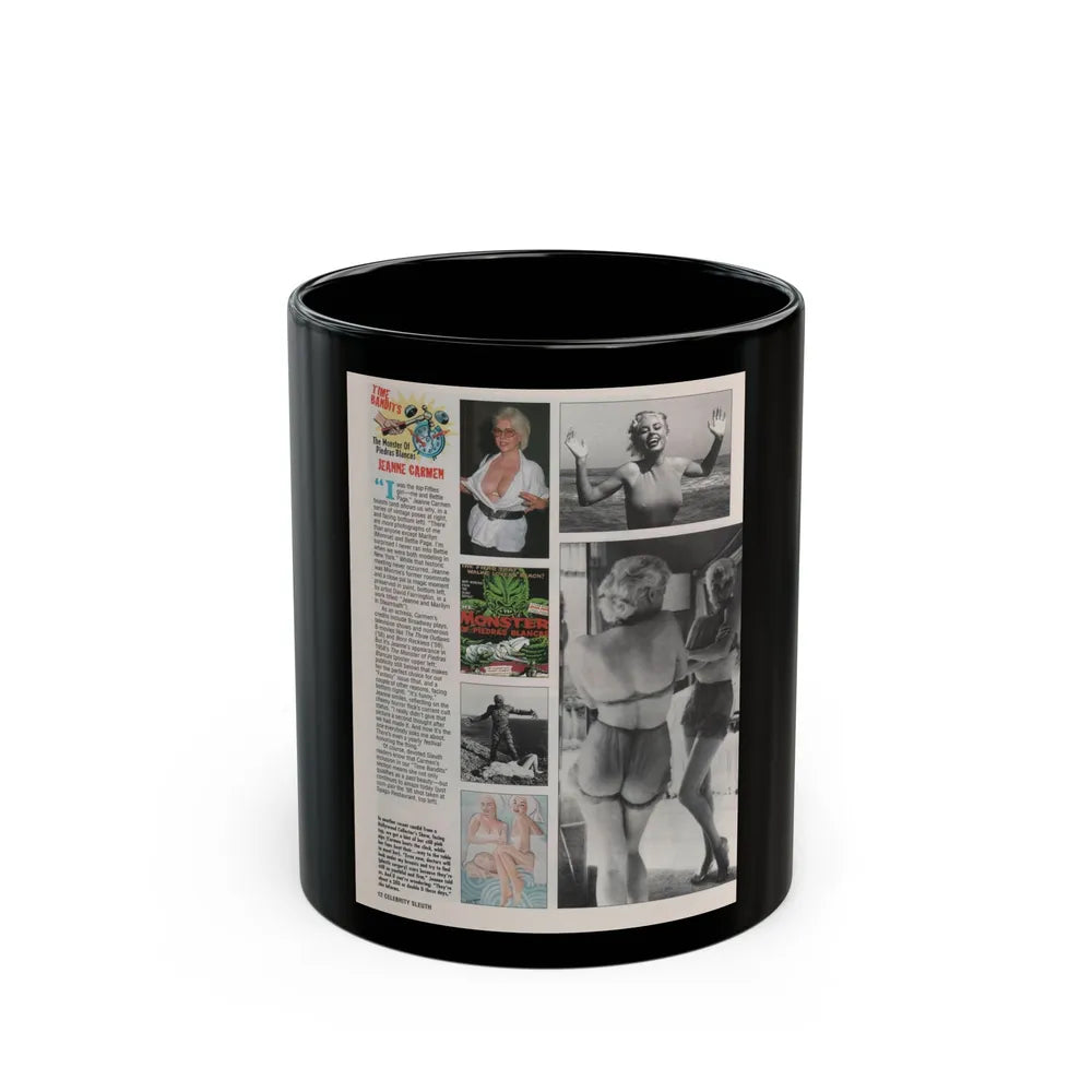 Jeanne Carmen #155 - Celebrity Sleuth Magazine Page Article, 4 Photos, 1 Art & Poster on Page 12 (Vintage Female Icon) Black Coffee Mug-11oz-Go Mug Yourself